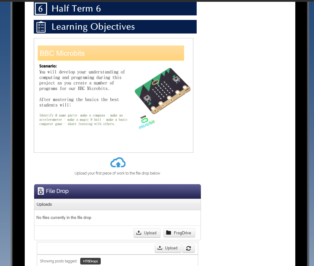 The Site Timeline and File Drop allow students to add their work